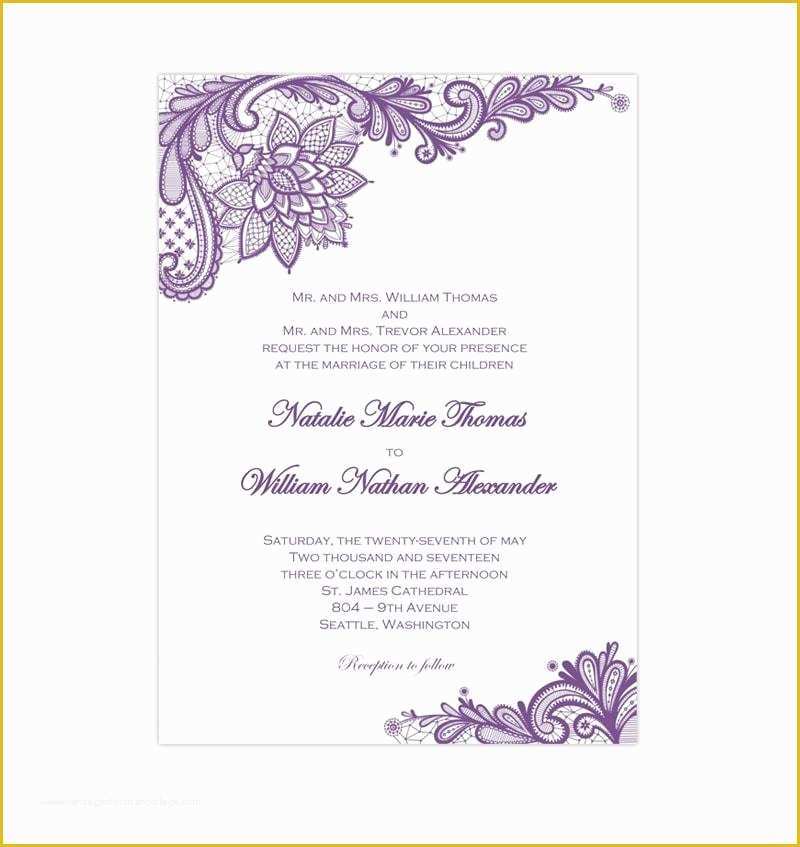 Free Vintage Wedding Invitation Templates Of Vintage Lace Wedding Invitation Purple Wedding Template Shop