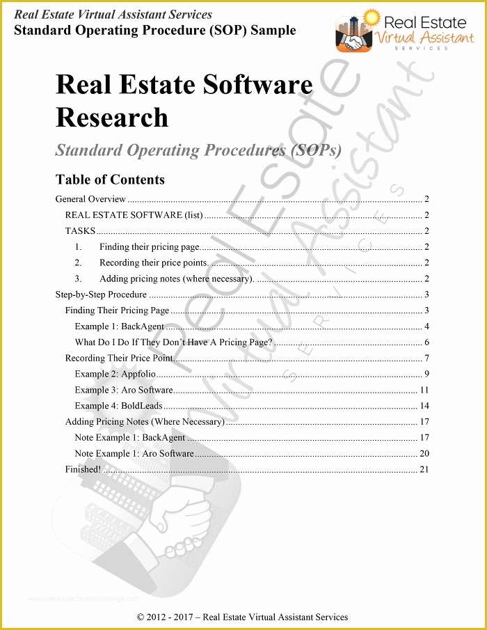 Free Virtual assistant forms and Templates Of Standard Operating Procedures Real Estate Virtual