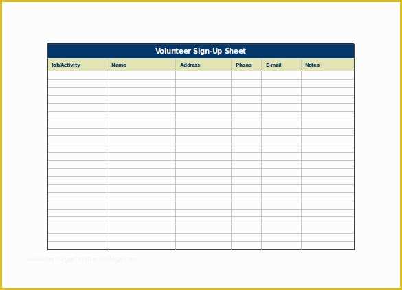 Free Volunteer Database Template Of 23 Sample Sign Up Sheet Templates – Pdf Word Pages