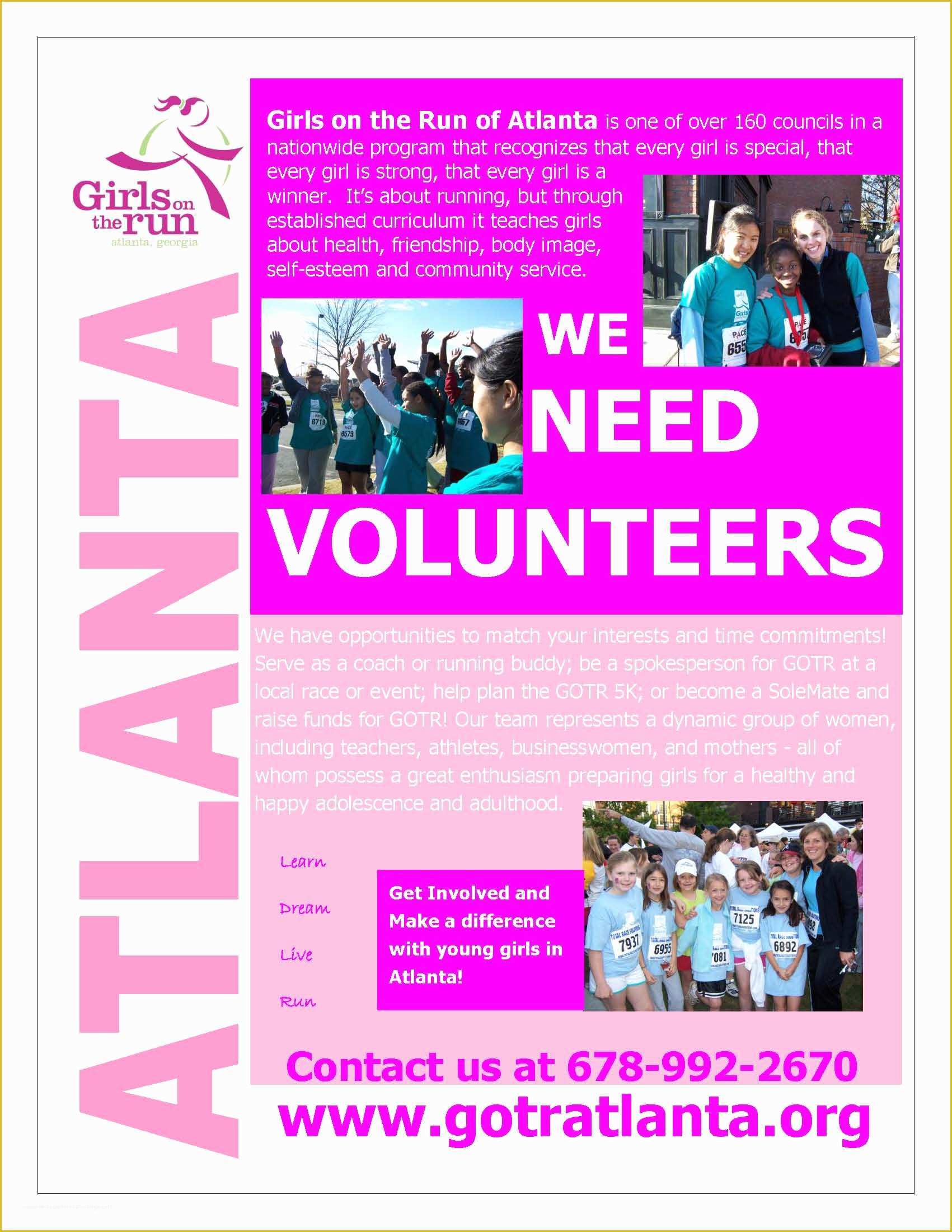 Free Volunteer Recruitment Flyer Template Of Girls the Run atlanta Wants You Want and Volunteers and