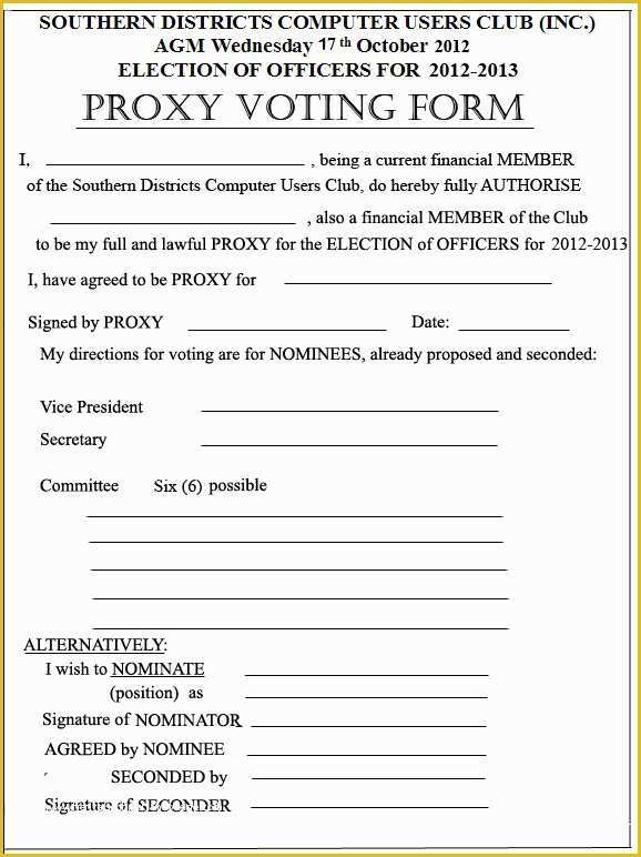 Free Voting form Template Of A G M