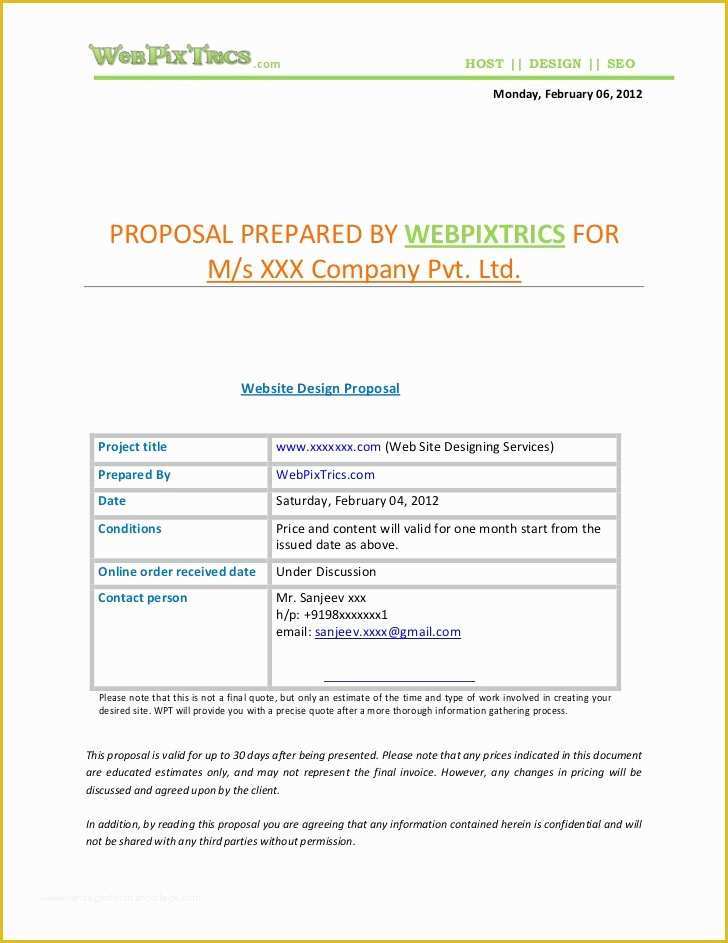 Free Web Design Proposal Template Of Web Design Proposal Sample