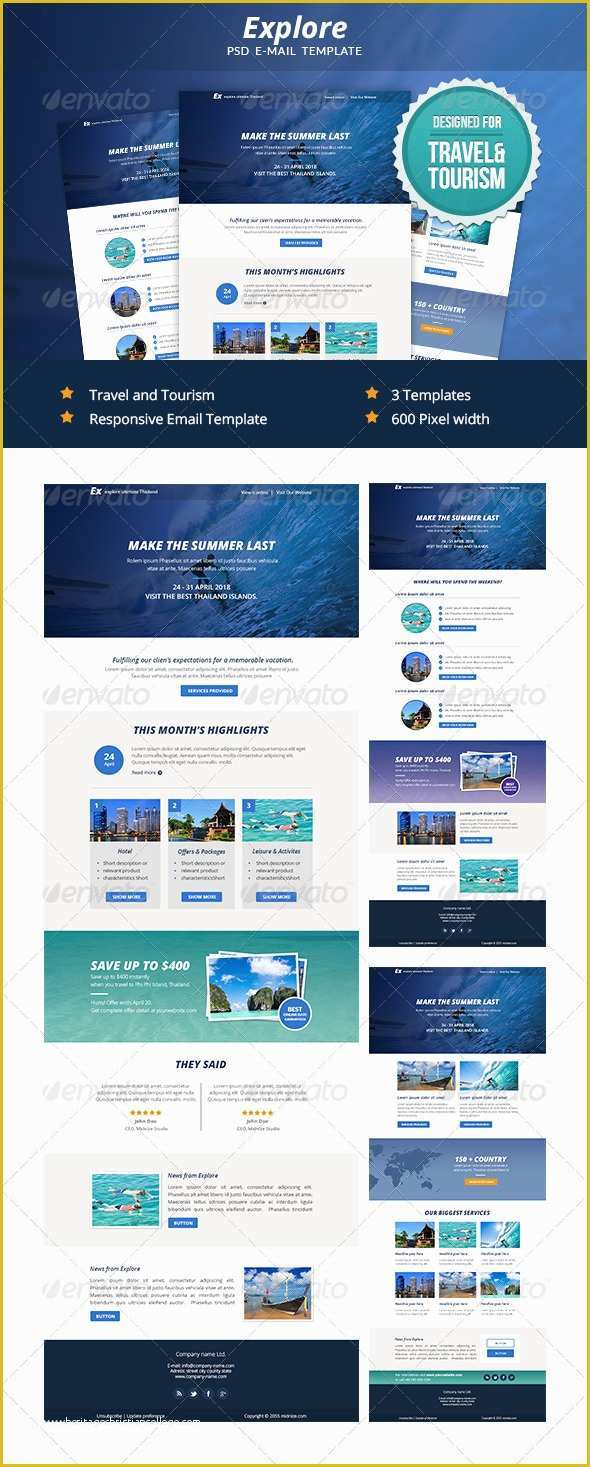 Free Web Newsletter Templates Of Explore Travel Psd Email Newsletter Template by