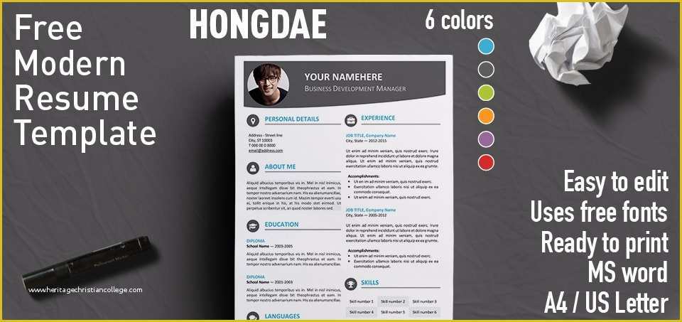 Free Web Page Templates for Word Of Hongdae Modern Resume Template