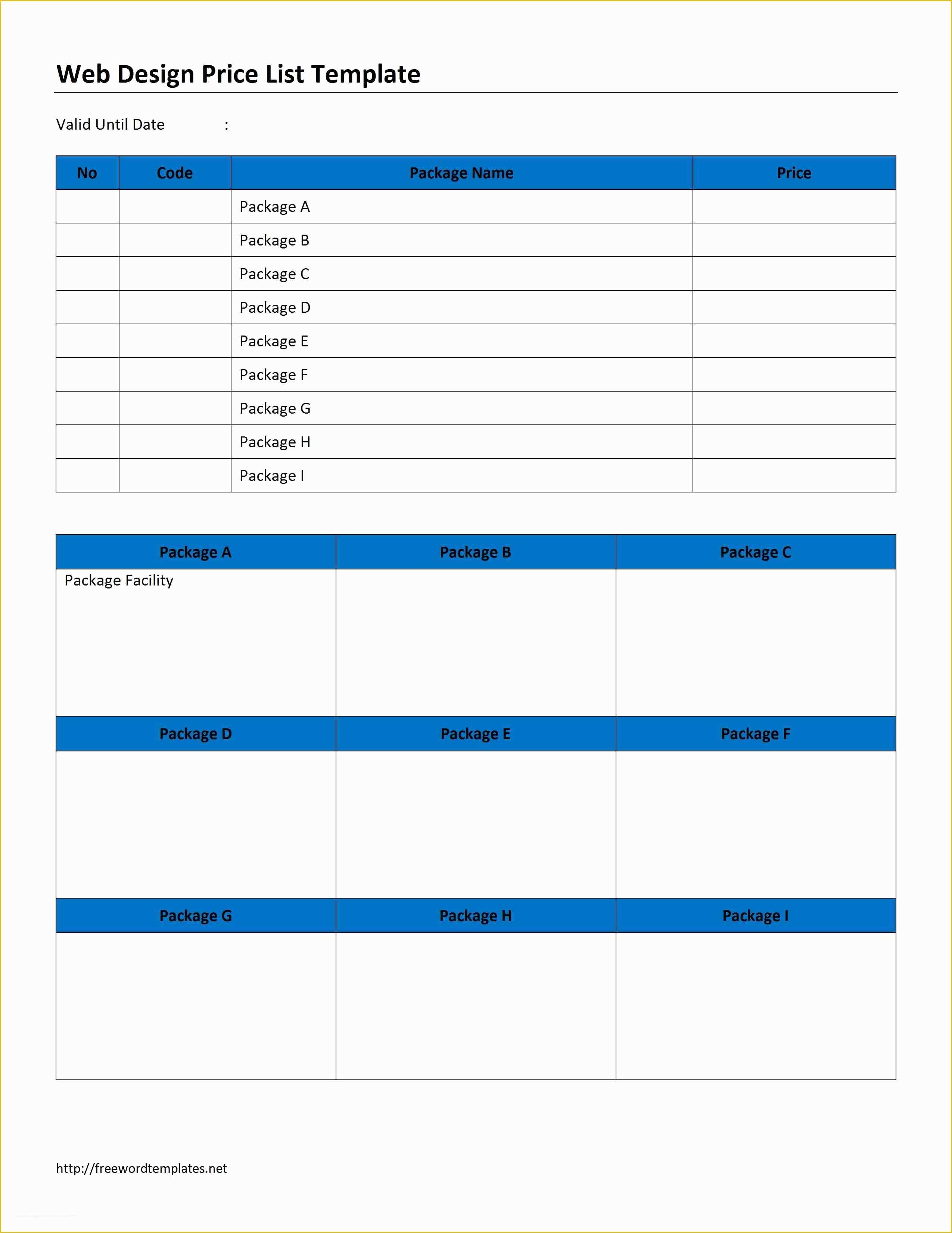 Free Web Page Templates for Word Of Price List Archives
