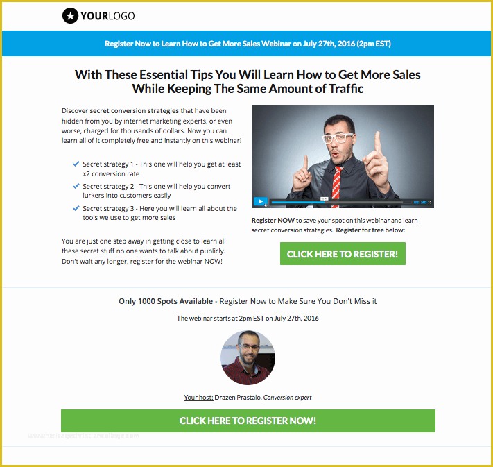 Free Webinar Invitation Template Of Business Blue Webinar Registration Landing Page the