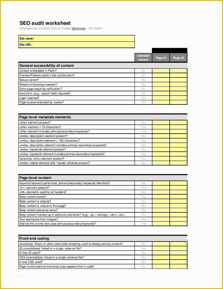 Free Website Audit Template Of Seo Audit Checklist and Worksheet Over 90 Seo Checkpoints