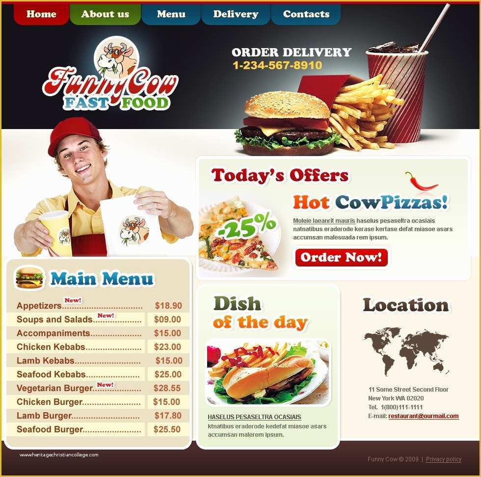 Free Website Template for Online Food ordering Of Fast Food Restaurant Website Template