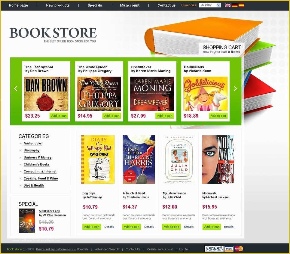 Free Website Templates for Book Publishing Of Book Store Os Merce Template
