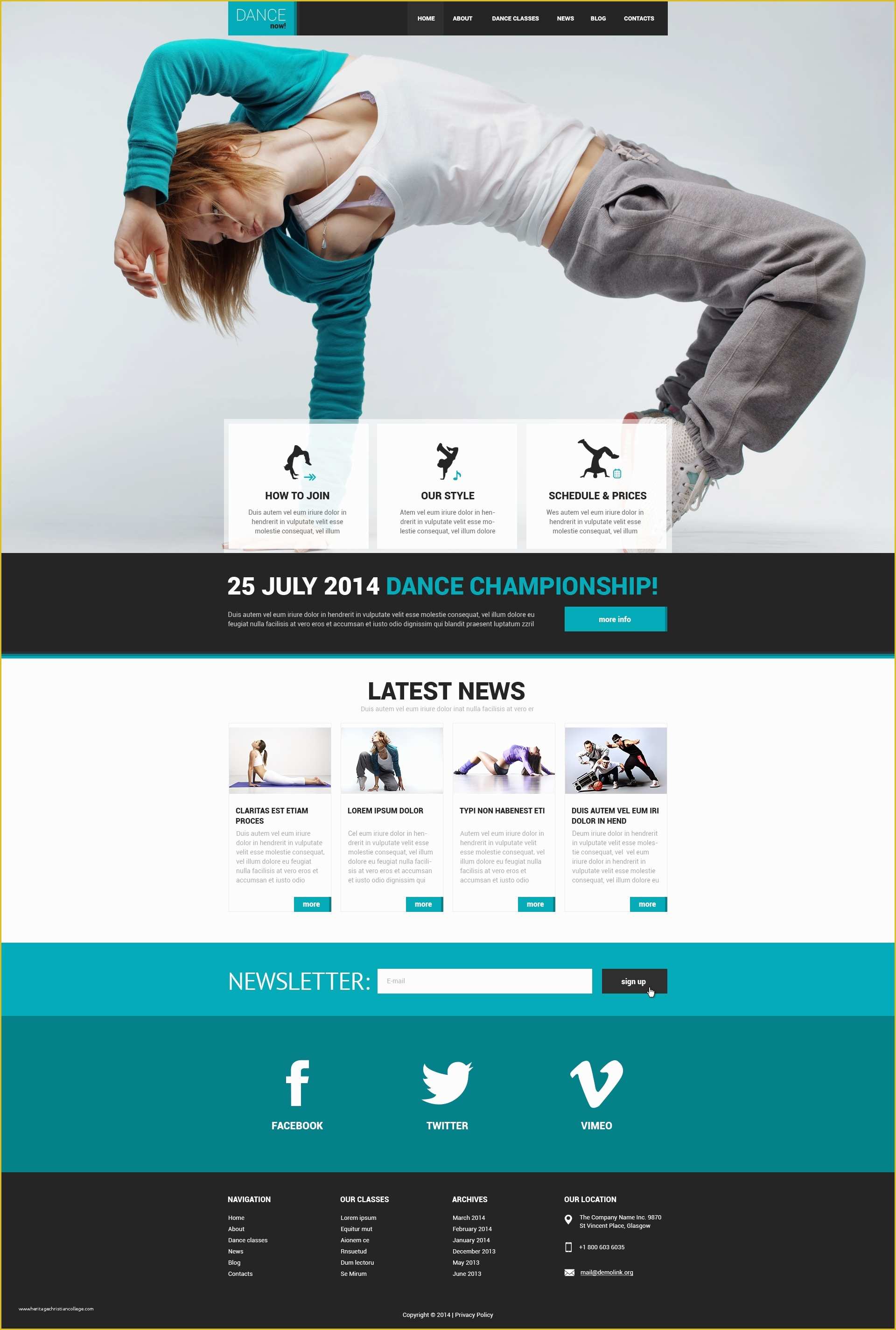 Free Website Templates for Dance Academy Of Dance Studio Responsive Website Template