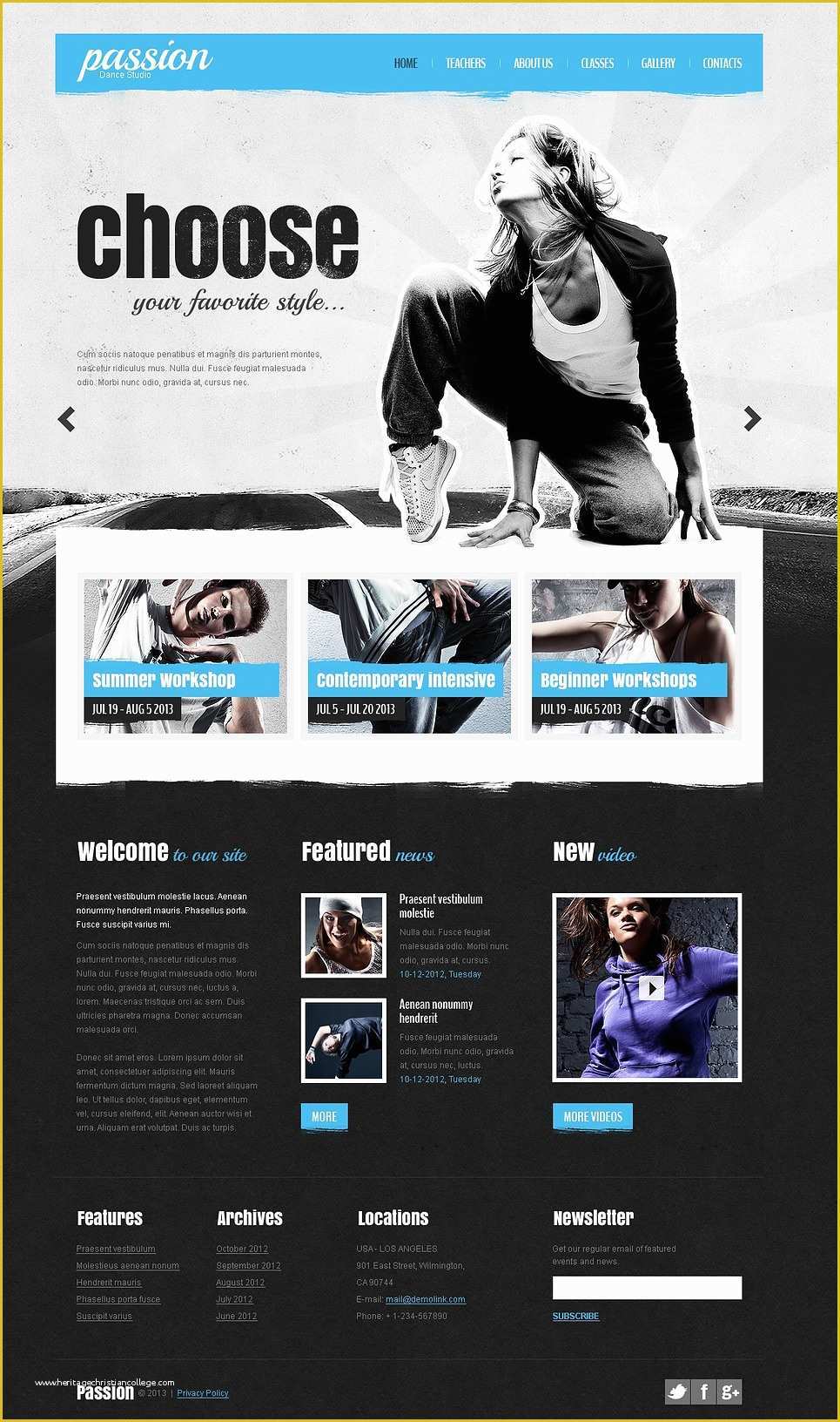 Free Website Templates for Dance Academy Of Dance Studio Website Template