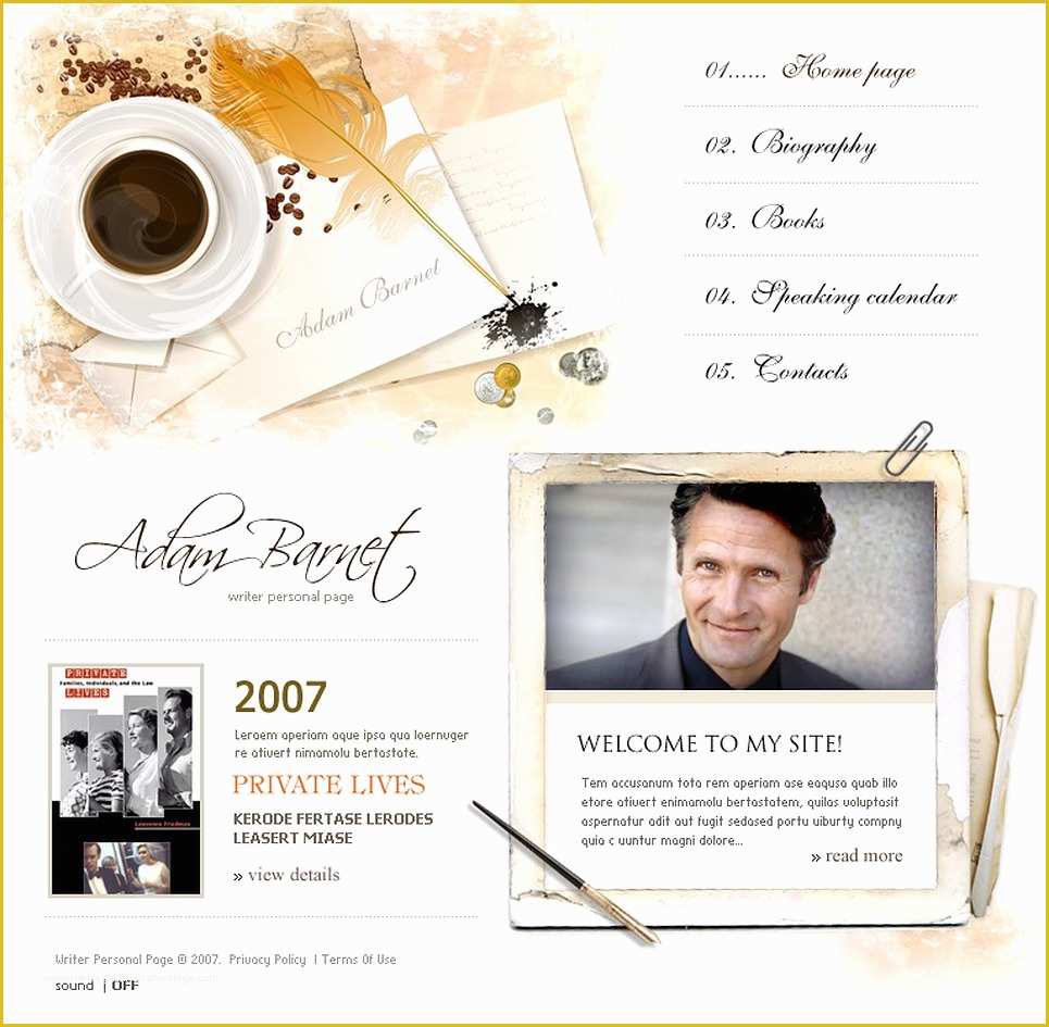 Free Website Templates for Writers Of Personal Page Flash Template