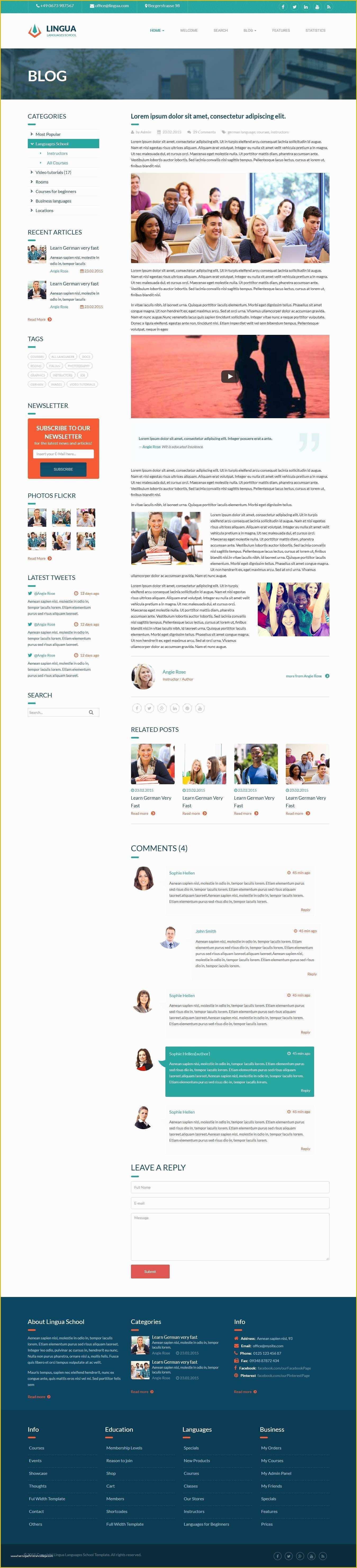 Free Website Templates with Sidebar Menu Of Lingua School and Instructor Responsive Template by