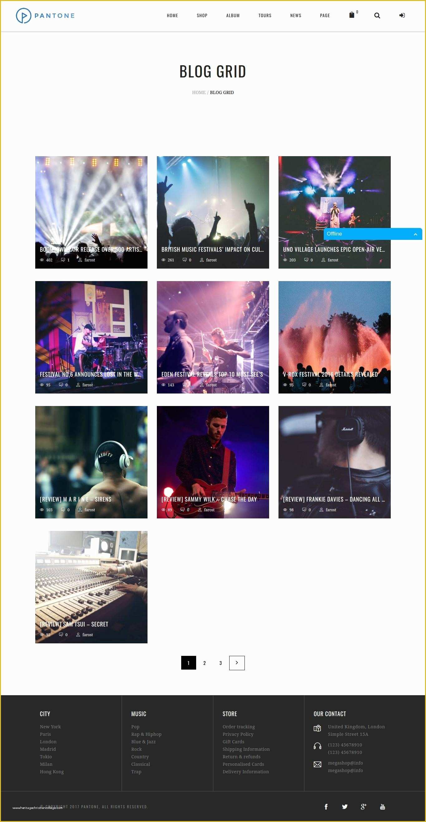 Free Website Templates with Sidebar Menu Of Pantone Music Artist Singers Bands Wordpress theme