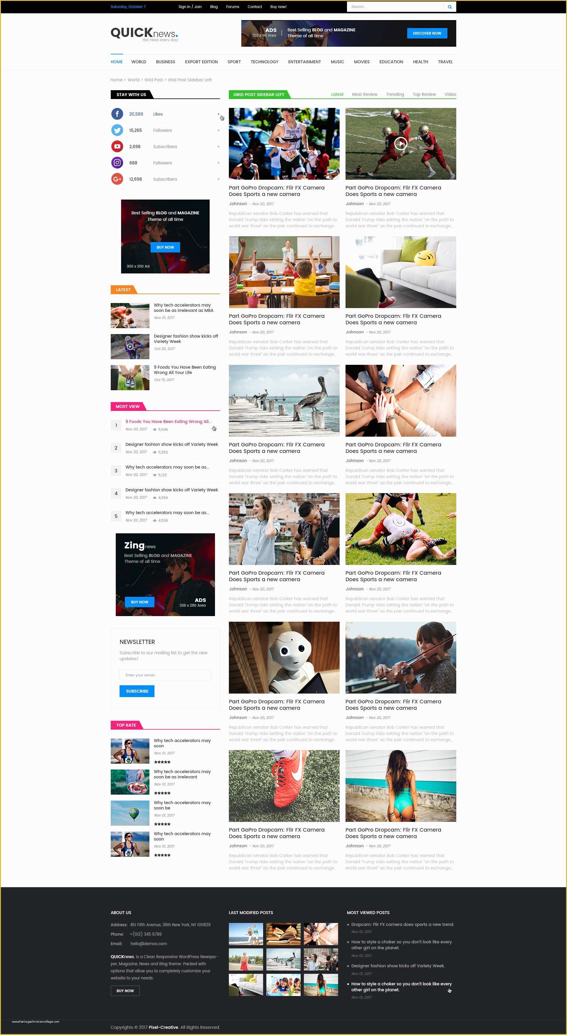 Free Website Templates with Sidebar Menu Of Quicknews Blog Magazine &amp; News Psd Template by Pixel