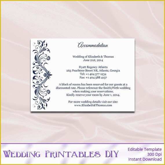 Free Wedding Accommodation Card Template Of Navy Wedding Enclosure Cards Template Diy Blue Hotel