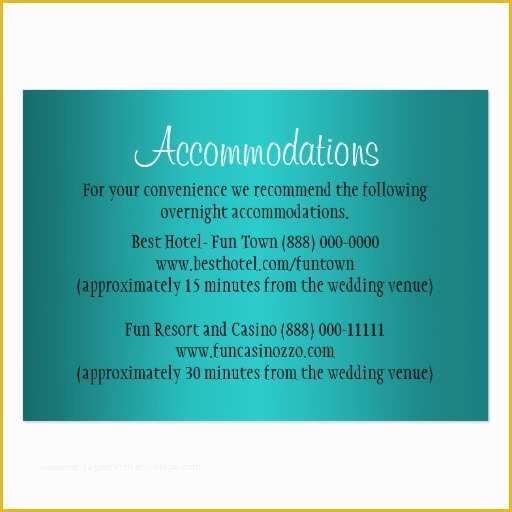 Free Wedding Accommodation Card Template Of Teal Wedding Ac Modation Reception Cards