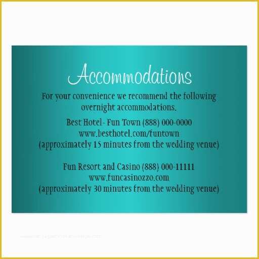 Free Wedding Accommodation Card Template Of Teal Wedding Ac Modation Reception Cards