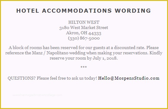 Free Wedding Accommodation Card Template Of Wording to Use when Giving Out Room Block Information to