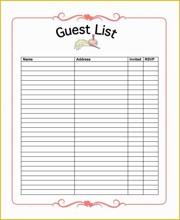 Free Wedding Guest List Template Of 17 Wedding Guest List Templates Pdf Word Excel