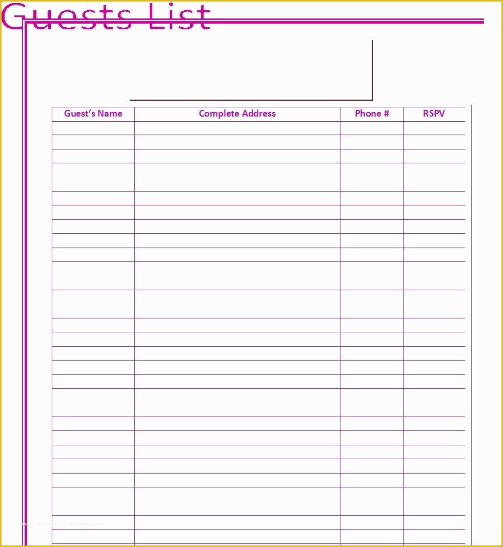 Free Wedding Guest List Template Of 30 Free Wedding Guest List Templates Templatehub