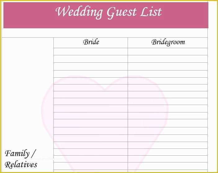 Free Wedding Guest List Template Of 30 Free Wedding Guest List Templates Templatehub