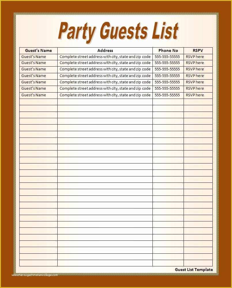 Free Wedding Guest List Template Of 7 Free Guest List Templates Excel Pdf formats