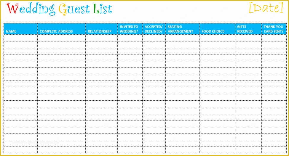 Free Wedding Guest List Template Of Free Editable Wedding Guest List Templates – Document