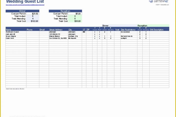 Free Wedding Guest List Template Of Free Wedding Guest List Template