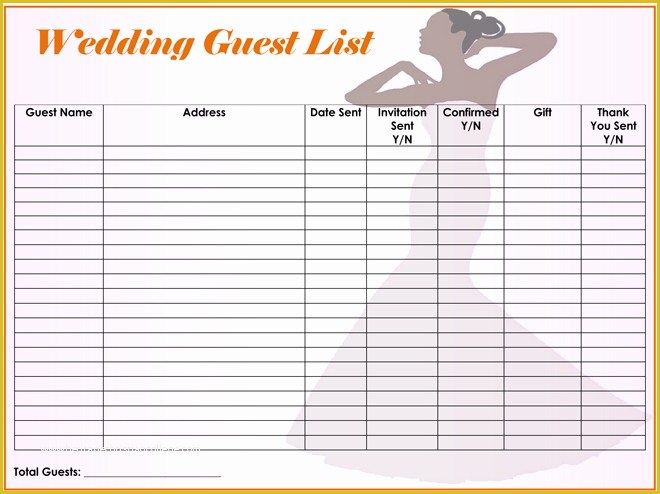 Free Wedding Guest List Template Of Free Wedding Guest List Templates for Word and Excel