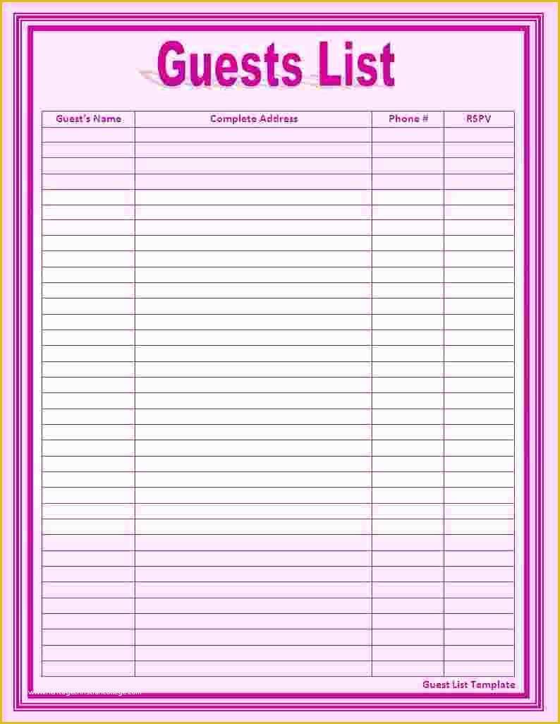 Free Wedding Guest List Template Of Guest List Template