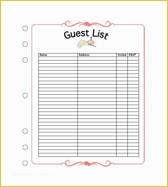 Free Wedding Guest List Template Of Wedding Guest List Template – 10 Free Sample Example