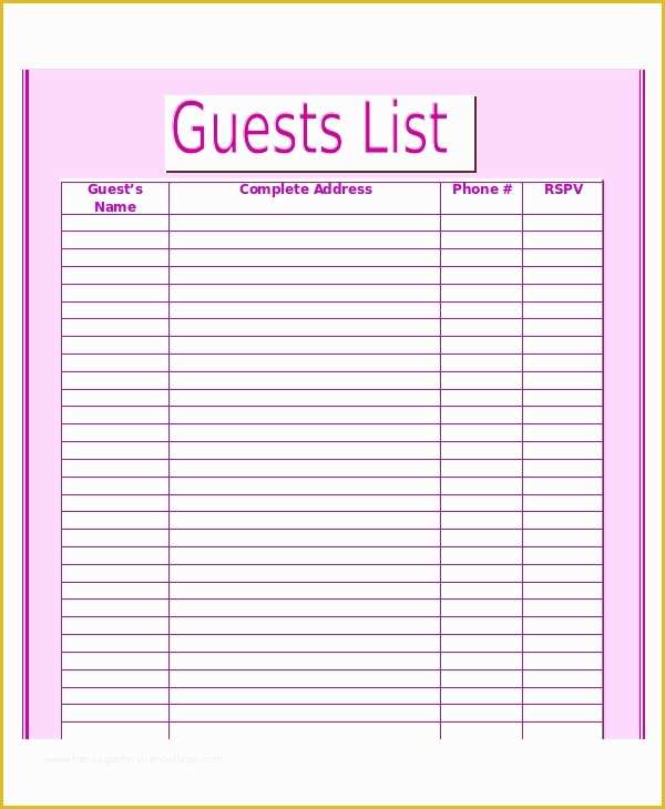 Free Wedding Guest List Template Of Wedding Guest List Template 9 Free Word Excel Pdf