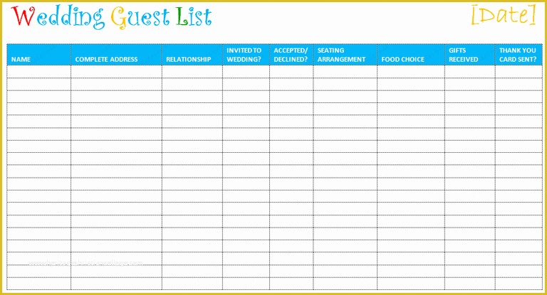 Free Wedding Guest List Template Of Wedding Guest List Template