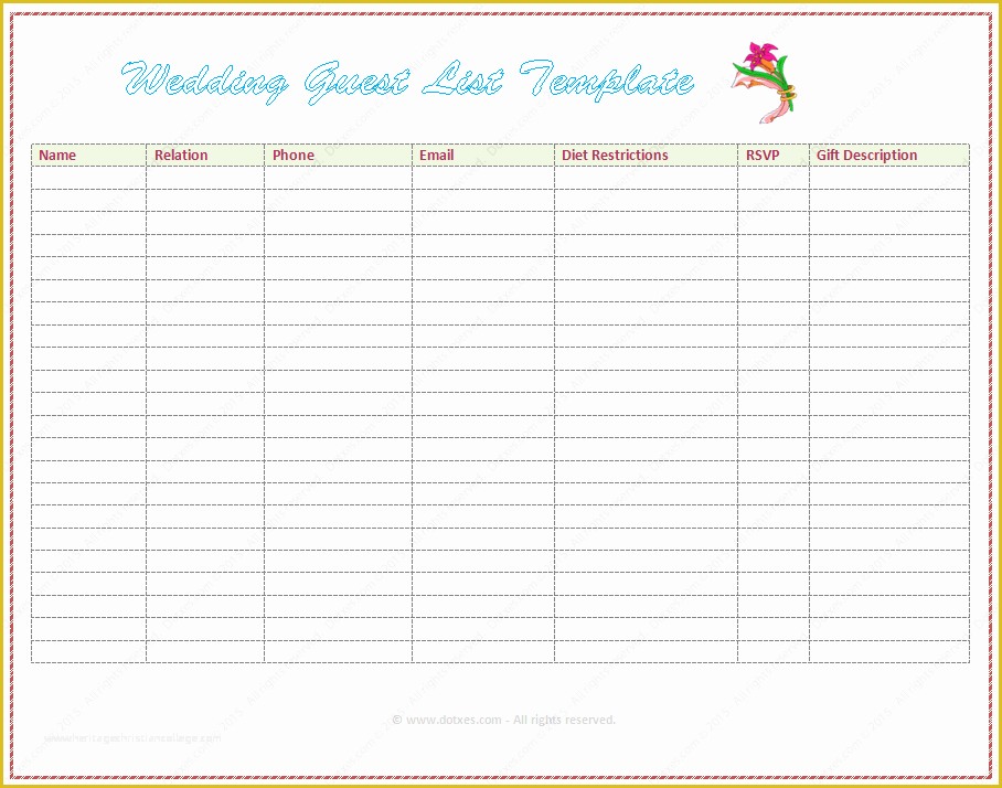 Free Wedding Guest List Template Of Wedding Guest List Template Word Dotxes
