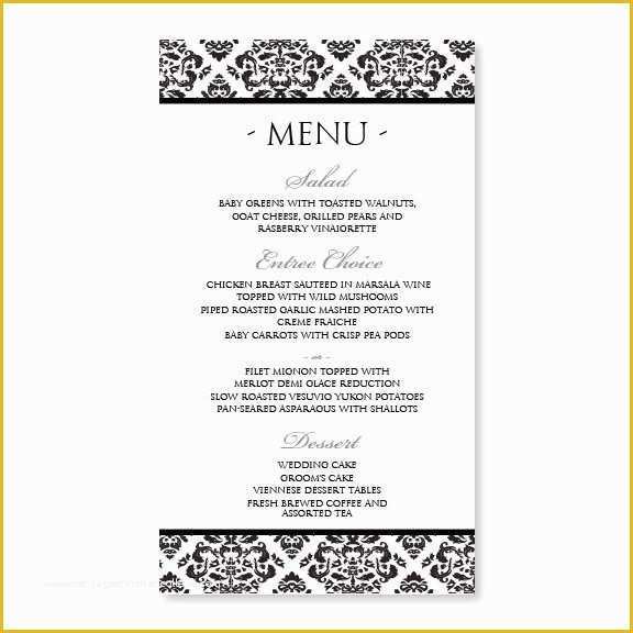 Free Wedding Menu Templates for Microsoft Word Of Damask Wedding Menu Template Editable Text Black 4 X 7