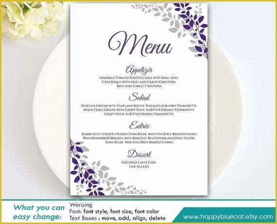 Free Wedding Menu Templates for Microsoft Word Of Diy Printable Wedding Menu Template Instant Download