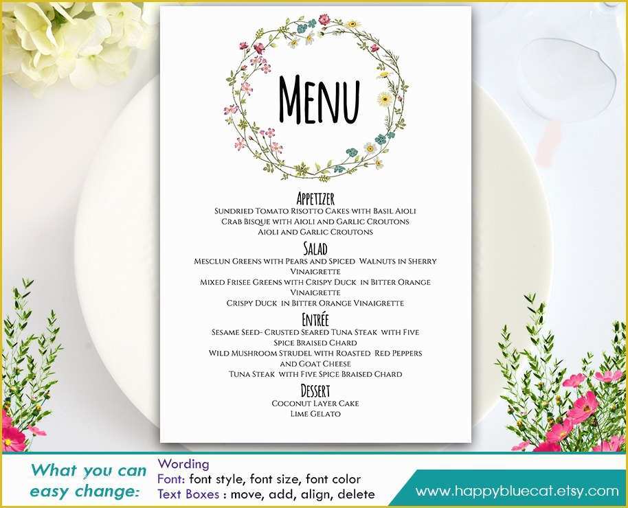 Free Wedding Menu Templates for Microsoft Word Of Diy Printable Wedding Menu Template Instant Download