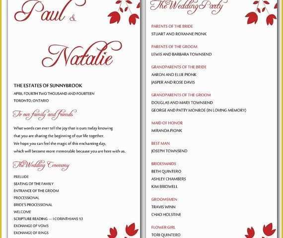 Free Wedding Menu Templates for Microsoft Word Of Diy Red Wild Flowers Wedding Program Microsoft Word