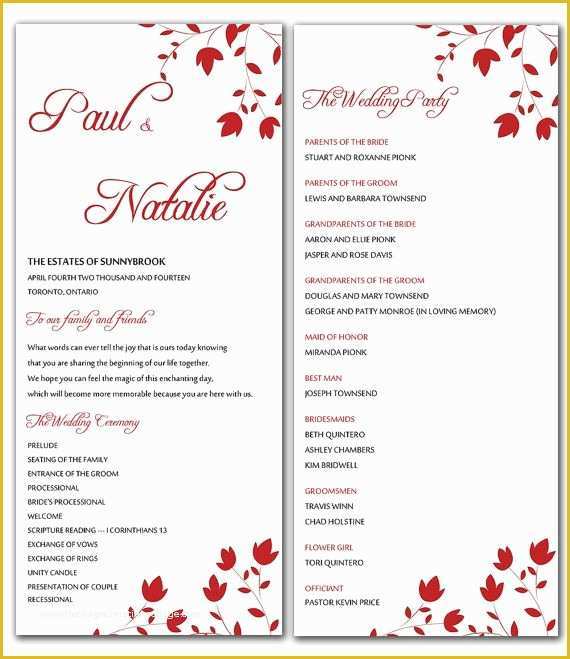 Free Wedding Menu Templates for Microsoft Word Of Diy Red Wild Flowers Wedding Program Microsoft Word