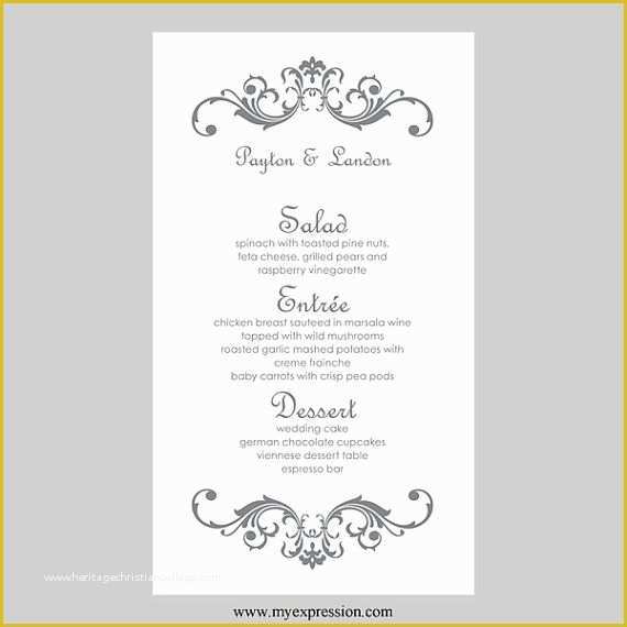 Free Wedding Menu Templates for Microsoft Word Of Wedding Menu Card Template – Vintage Scrolls Gray Silver
