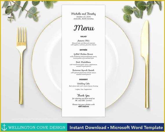 Free Wedding Menu Templates for Microsoft Word Of Wedding Menu Template for Microsoft Word Printable Instant