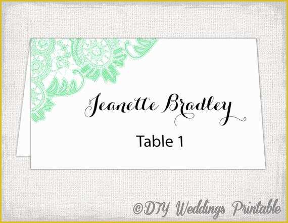 Free Wedding Place Card Template Of Place Card Template Mint Lace Wedding Place Card Templates