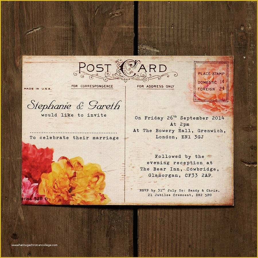 Free Wedding Postcard Template Of Floral Vintage Postcard Wedding Invitation by Feel Good