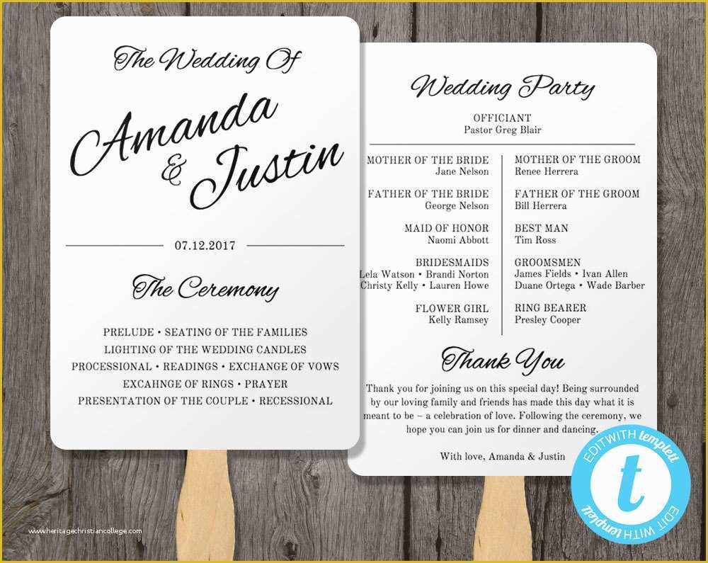 Free Wedding Program Templates Of Printable Wedding Program Fan Template Fan Wedding by