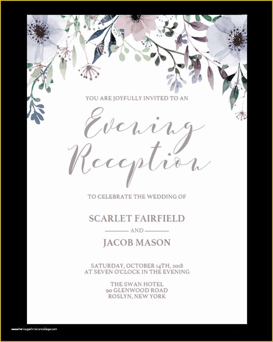 Free Wedding Reception Templates Of Floral Wedding evening Reception Invite Template