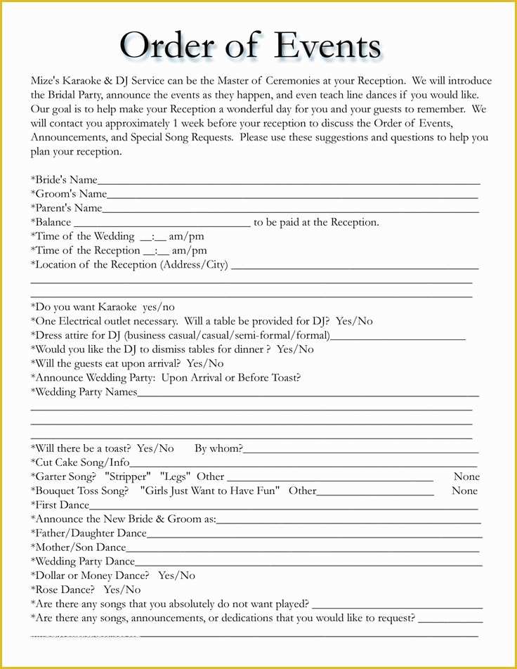 Free Wedding Reception Templates Of order Of events for Wedding Dj Yes