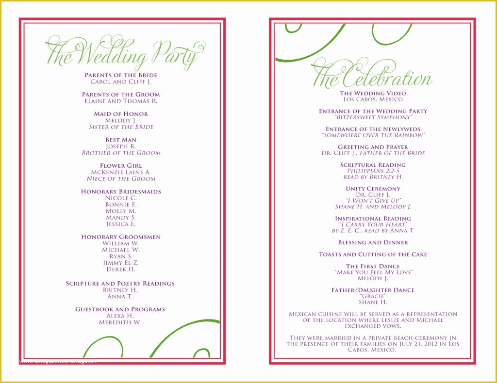 Free Wedding Reception Templates Of Wedding Itinerary Templates Free Reception Programs