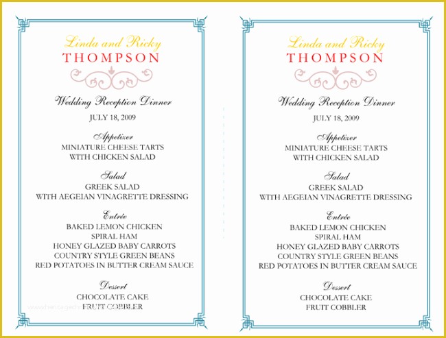 Free Wedding Reception Templates Of Wedding Menu Template 5 Free Printable Menu Cards