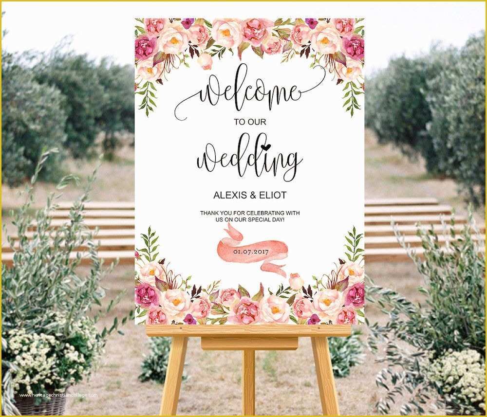 Free Wedding Sign Templates Of Printable Pink Wedding Wel E Sign Templates Custom